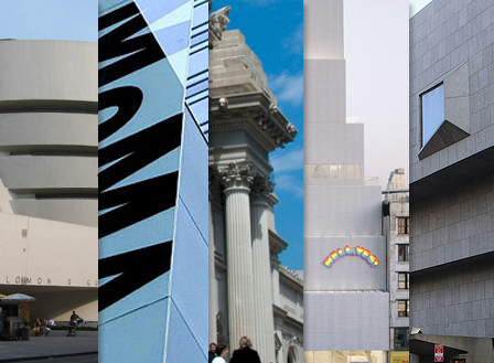 Exterior facades of NYC museums.