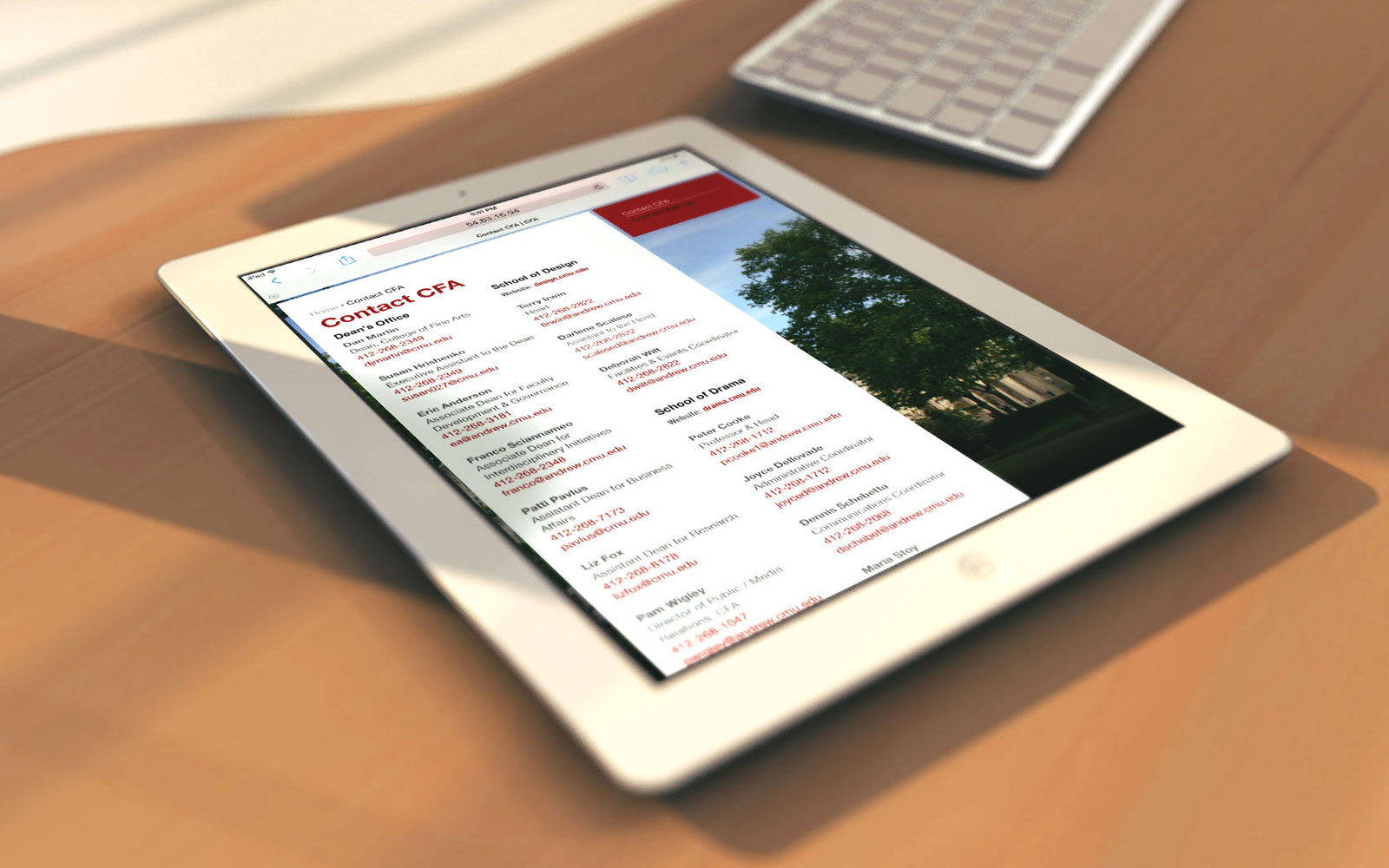 CMU CFA website ipad contact