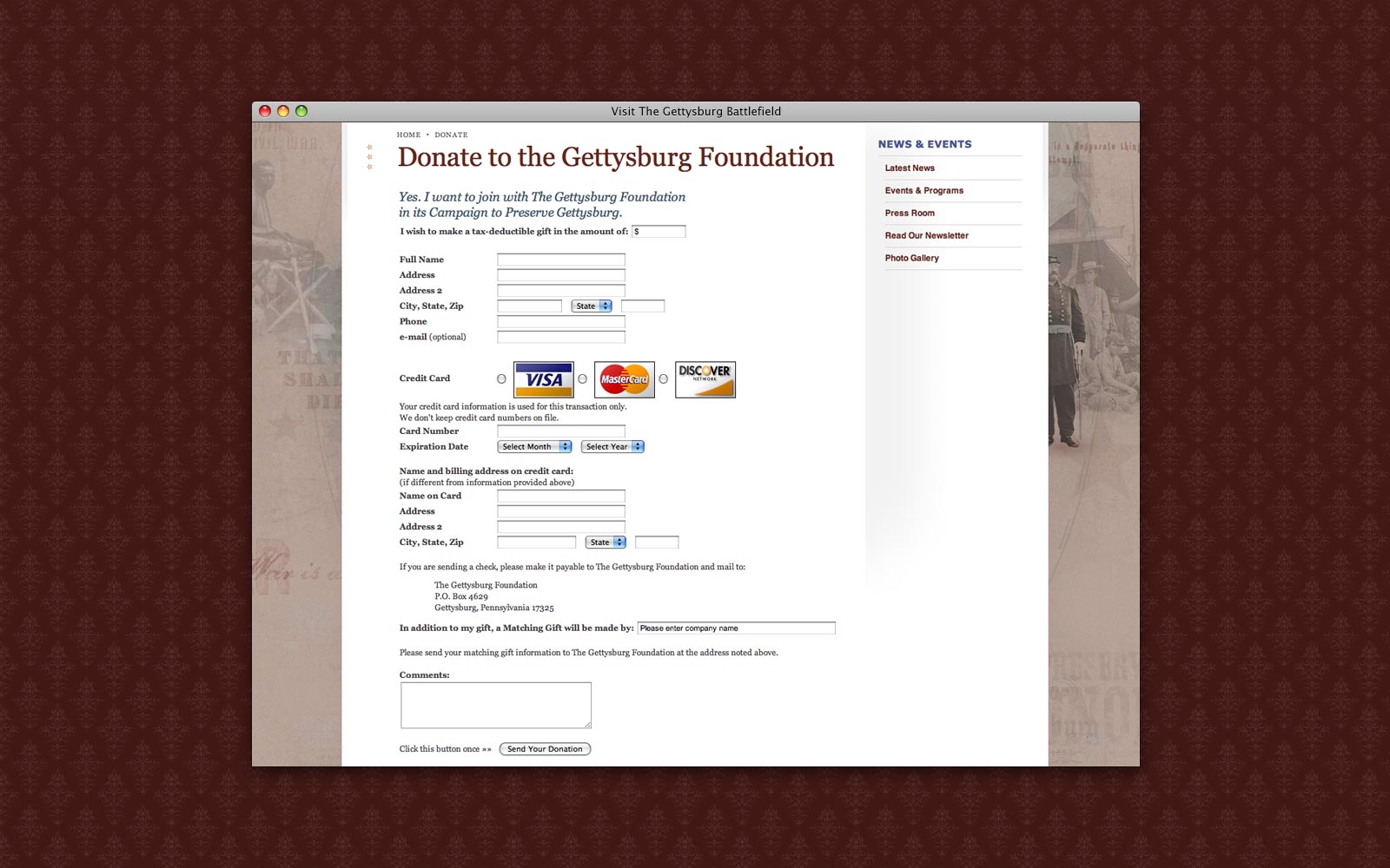 Gettysburg Website donate