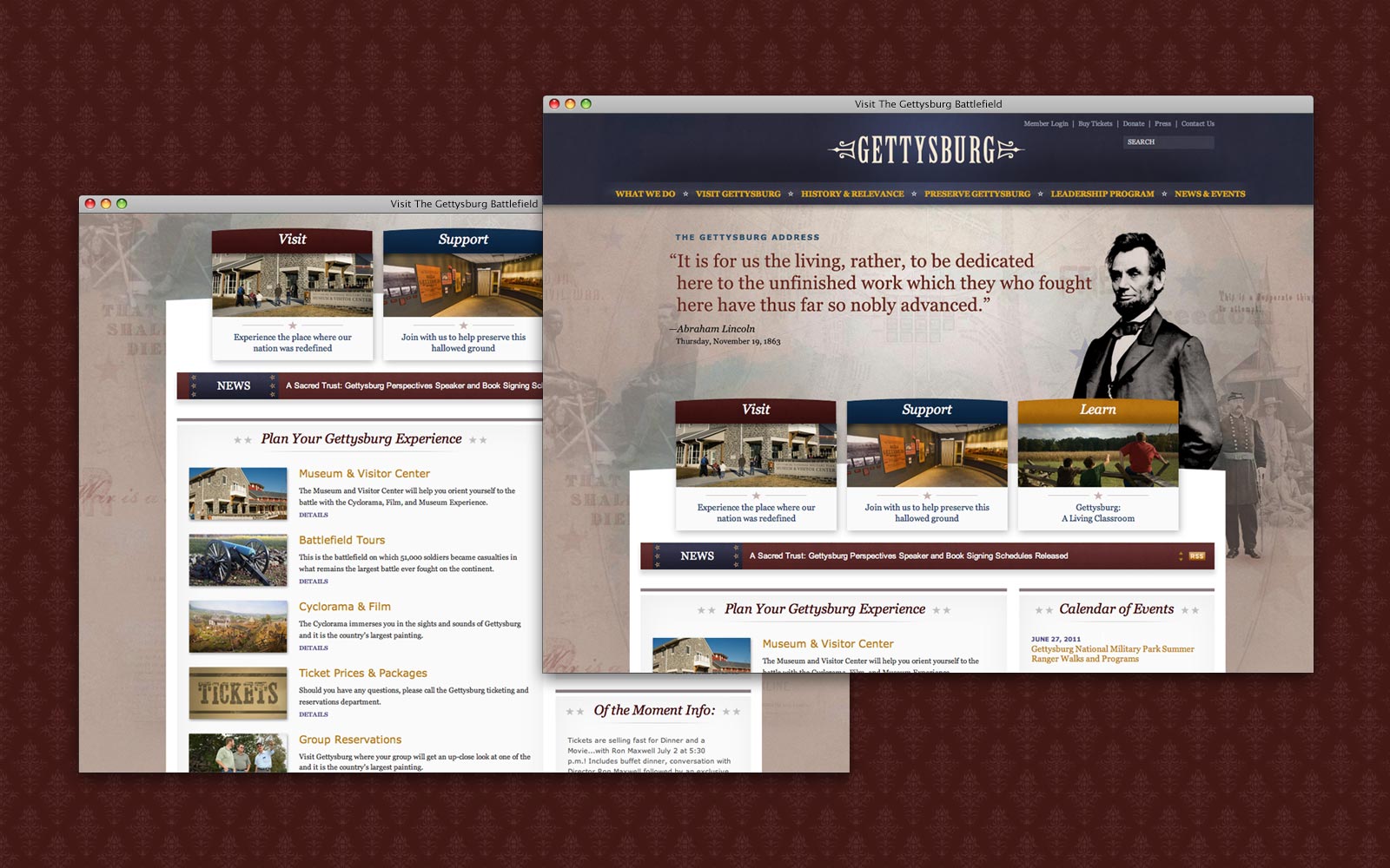 Gettysburg Website homepage