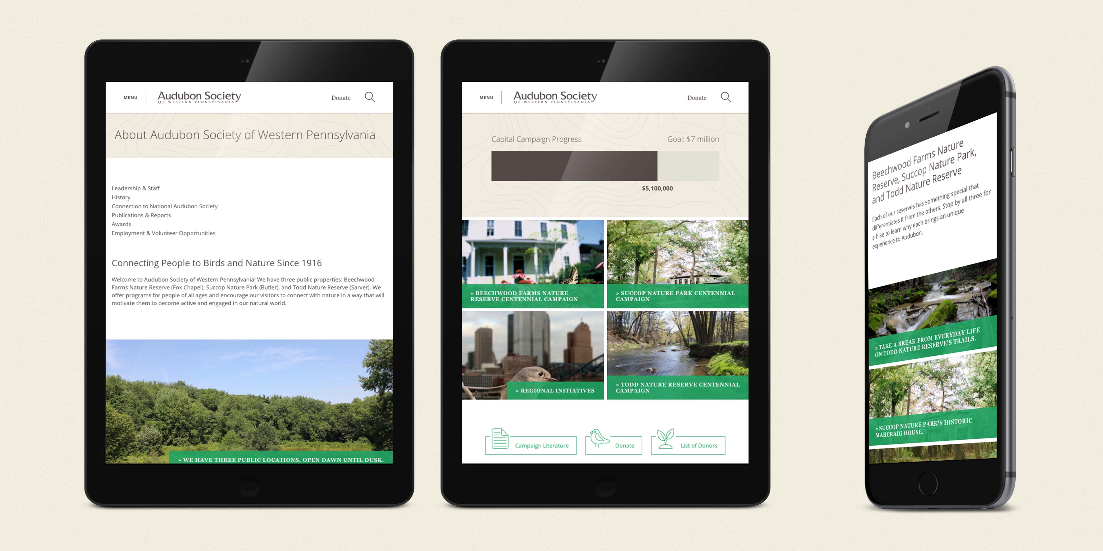 Audubon Society of Western PA tablet view