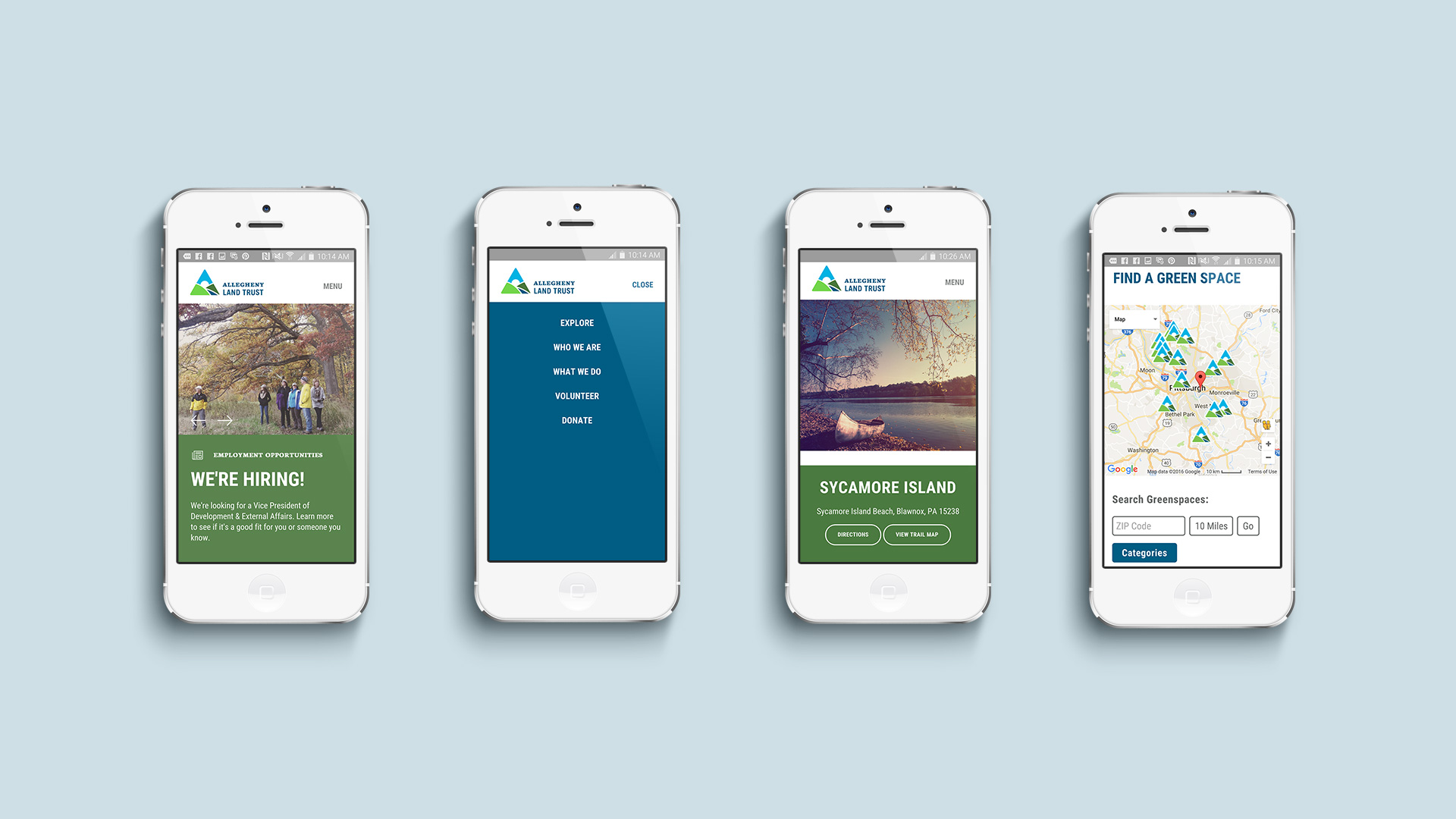Allegheny Land Trust mobile view website