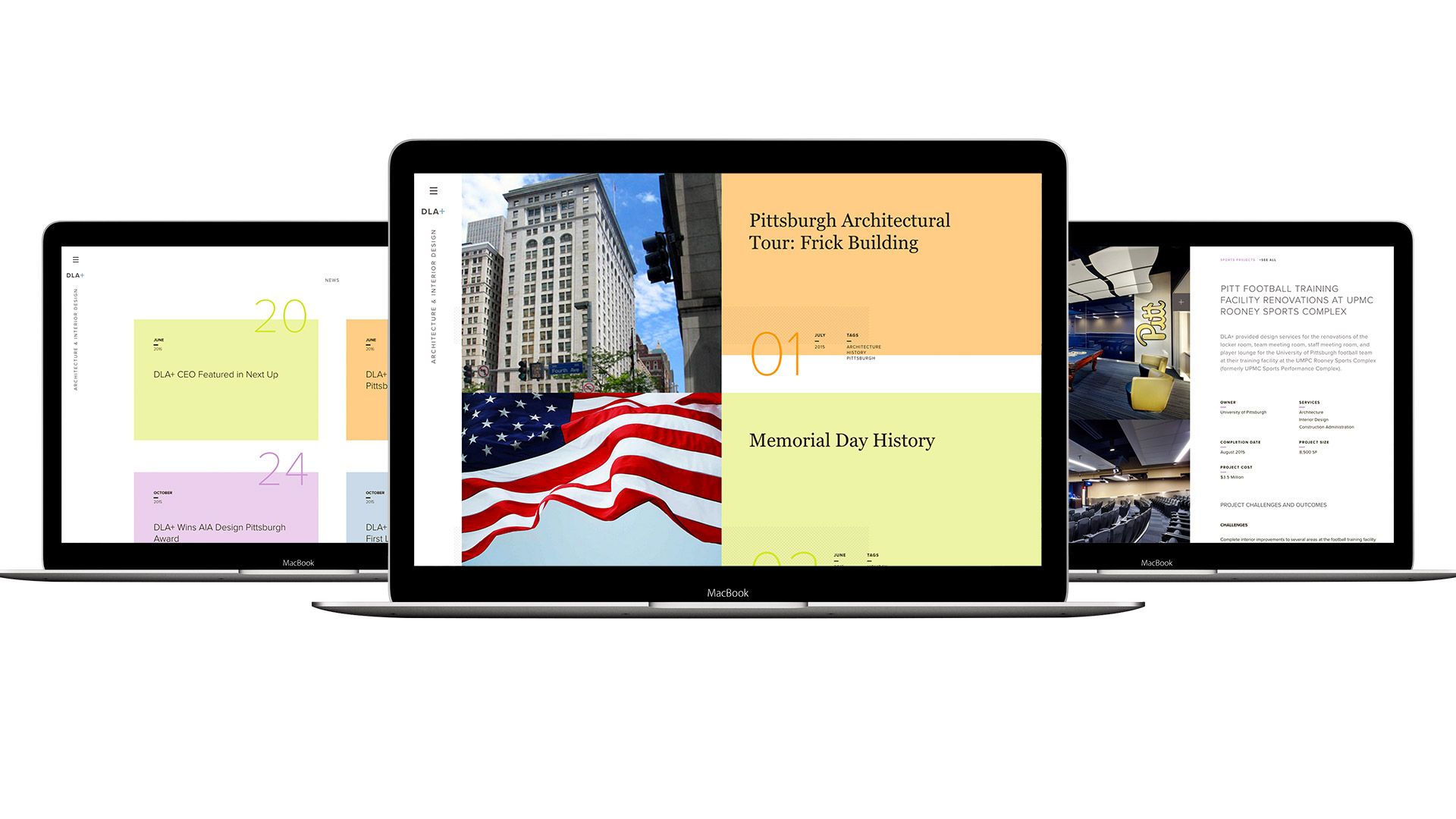 DLA+ Architecture & Interior Design website screen grabs laptop