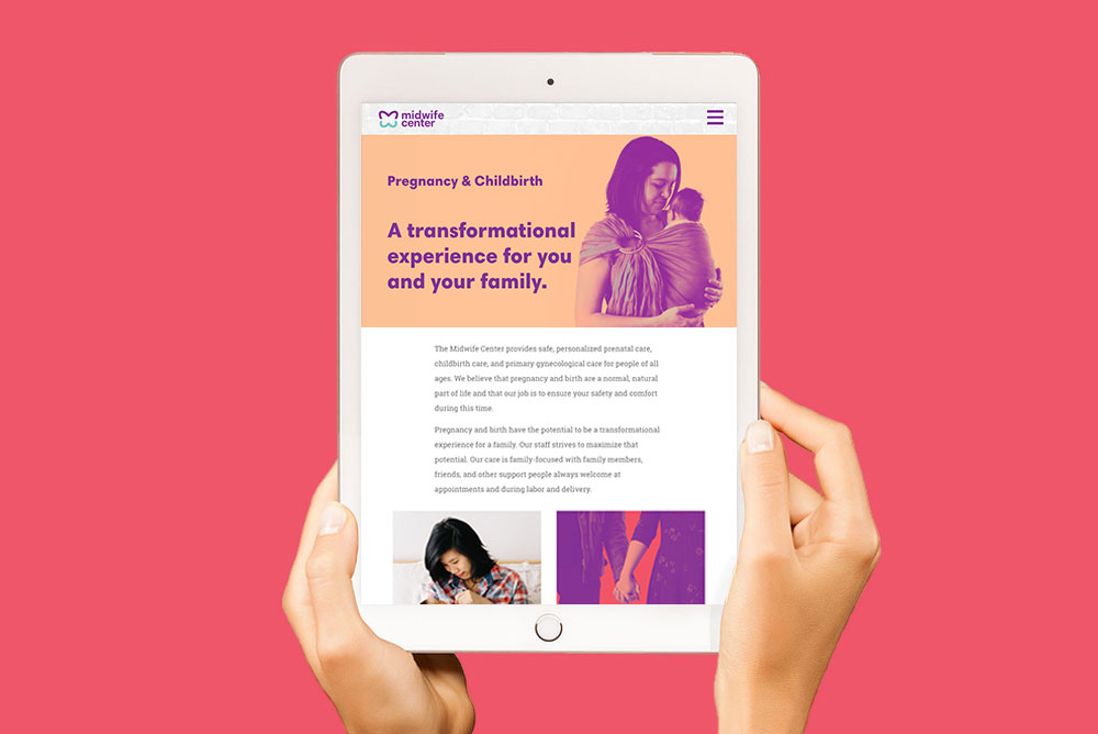 Midwife Center for Birth & Women's Health website ipad view