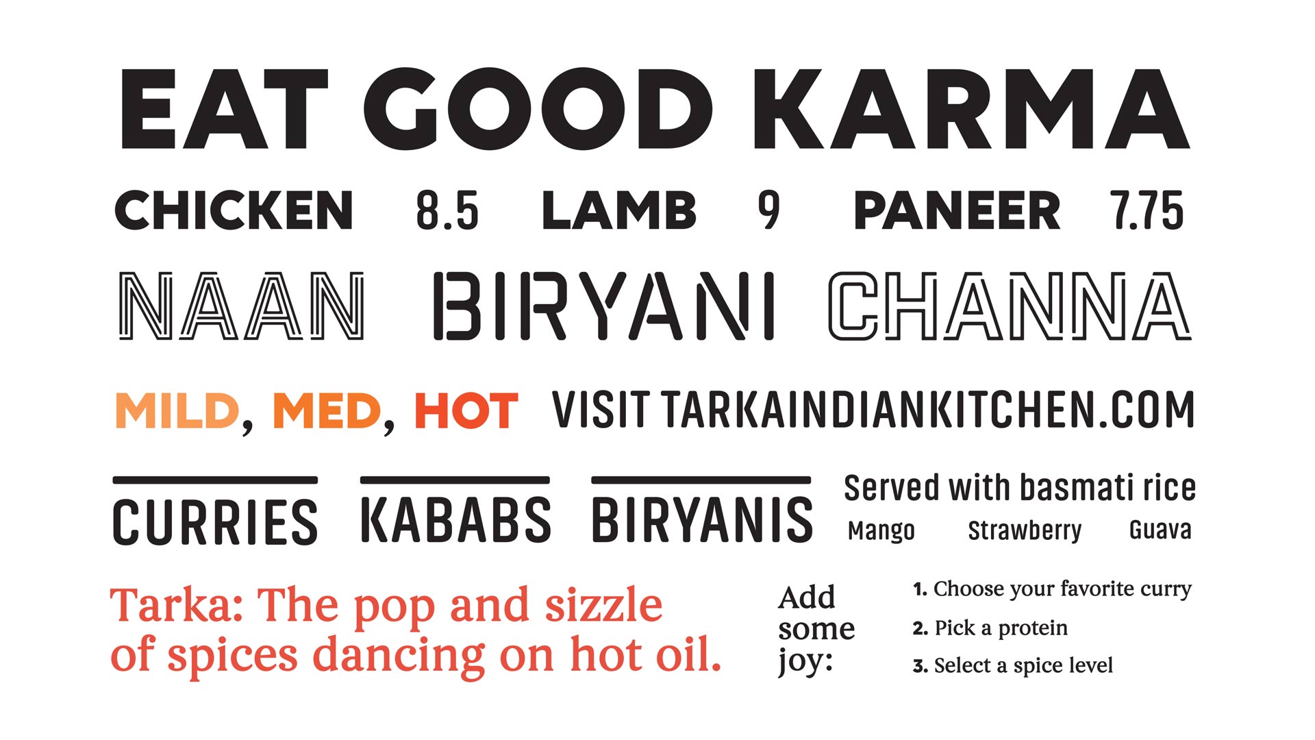 Tarka Indian Kitchen - Typography