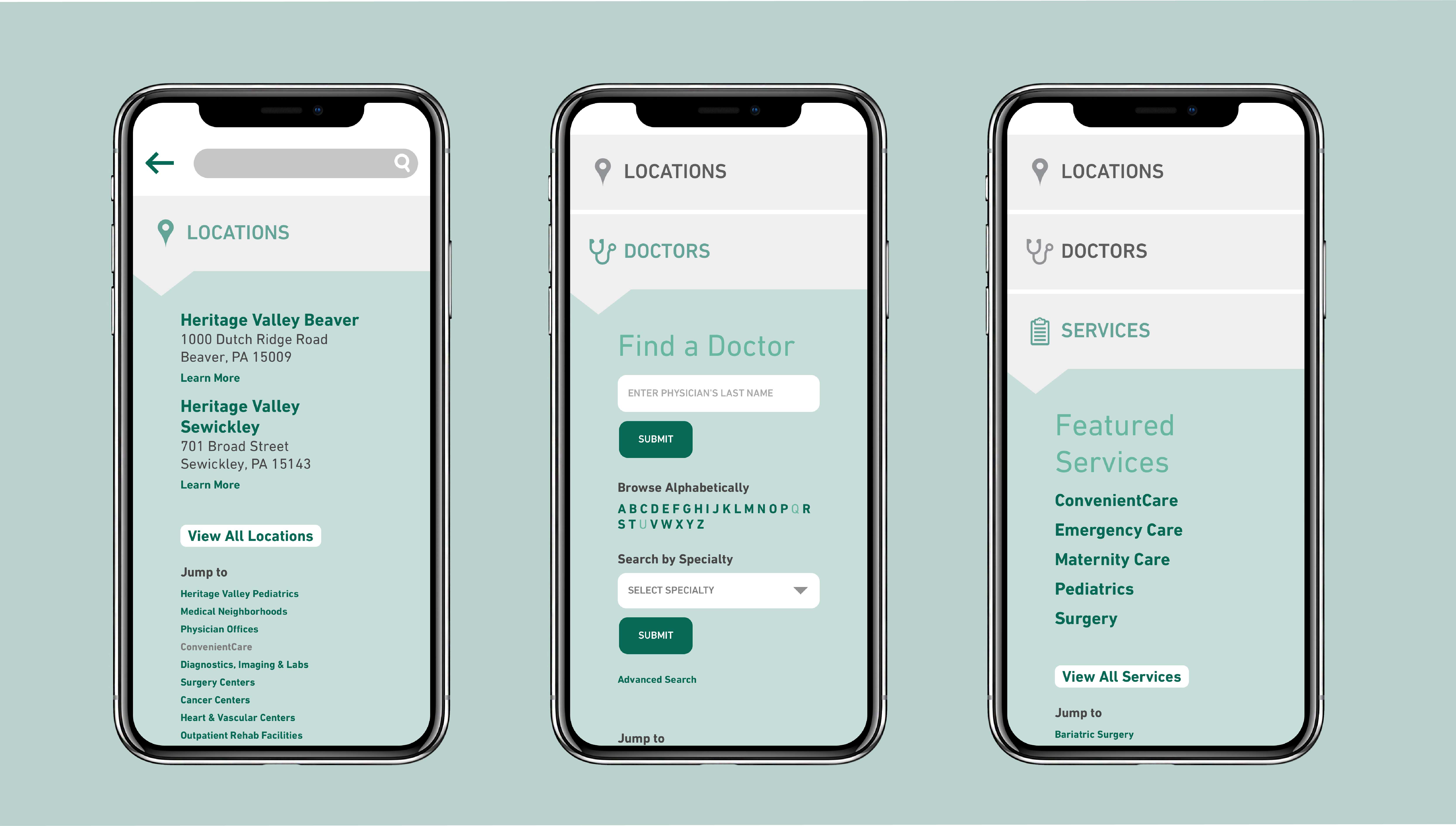 Heritage Valley Health System mobile menu