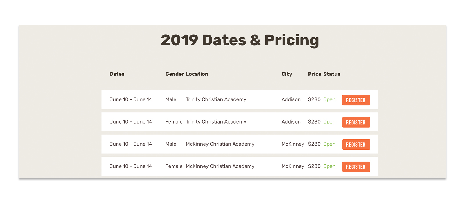 Sky Ranch Dates and Prices