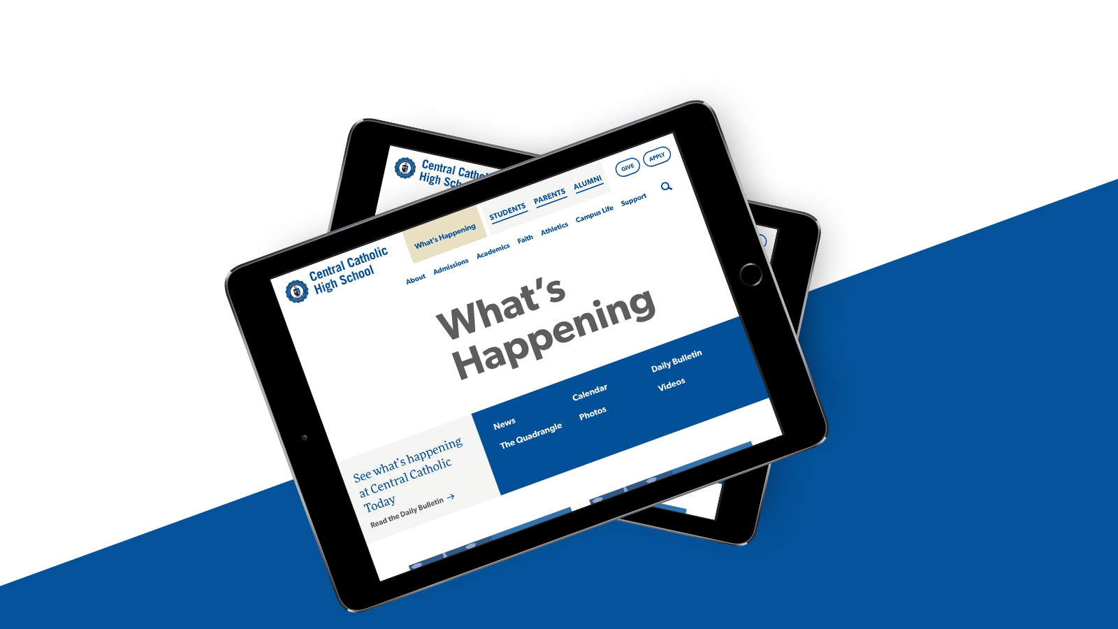 Central Catholic High School website on iPad