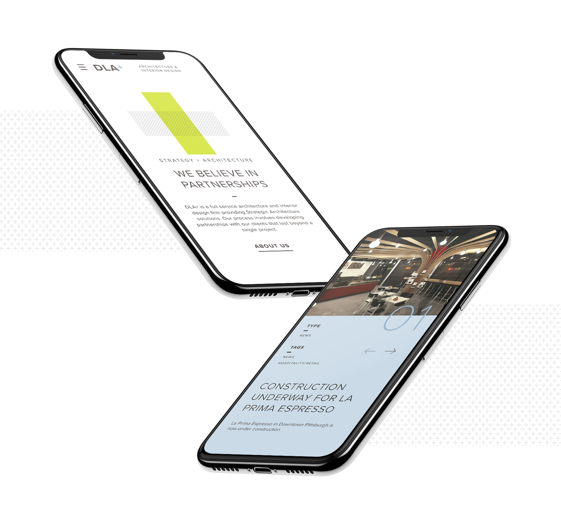 Images of DLA+ website displayed on two mobile devices