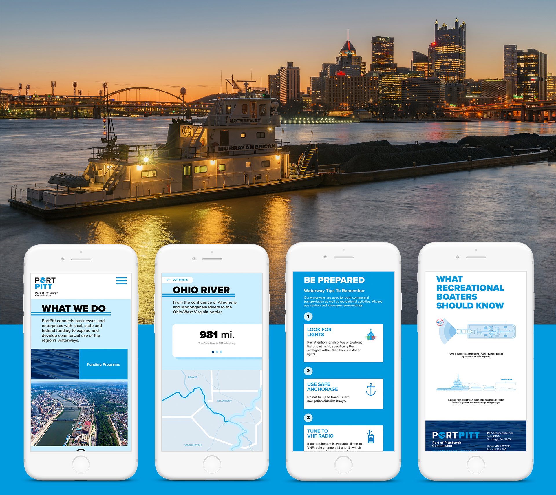 PortPitt website mobile screens