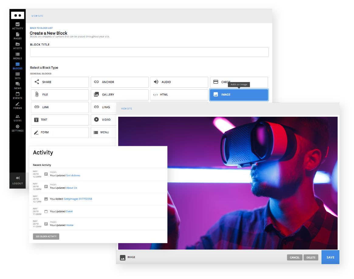 Screenshots of BlokBlok CMS by W|W