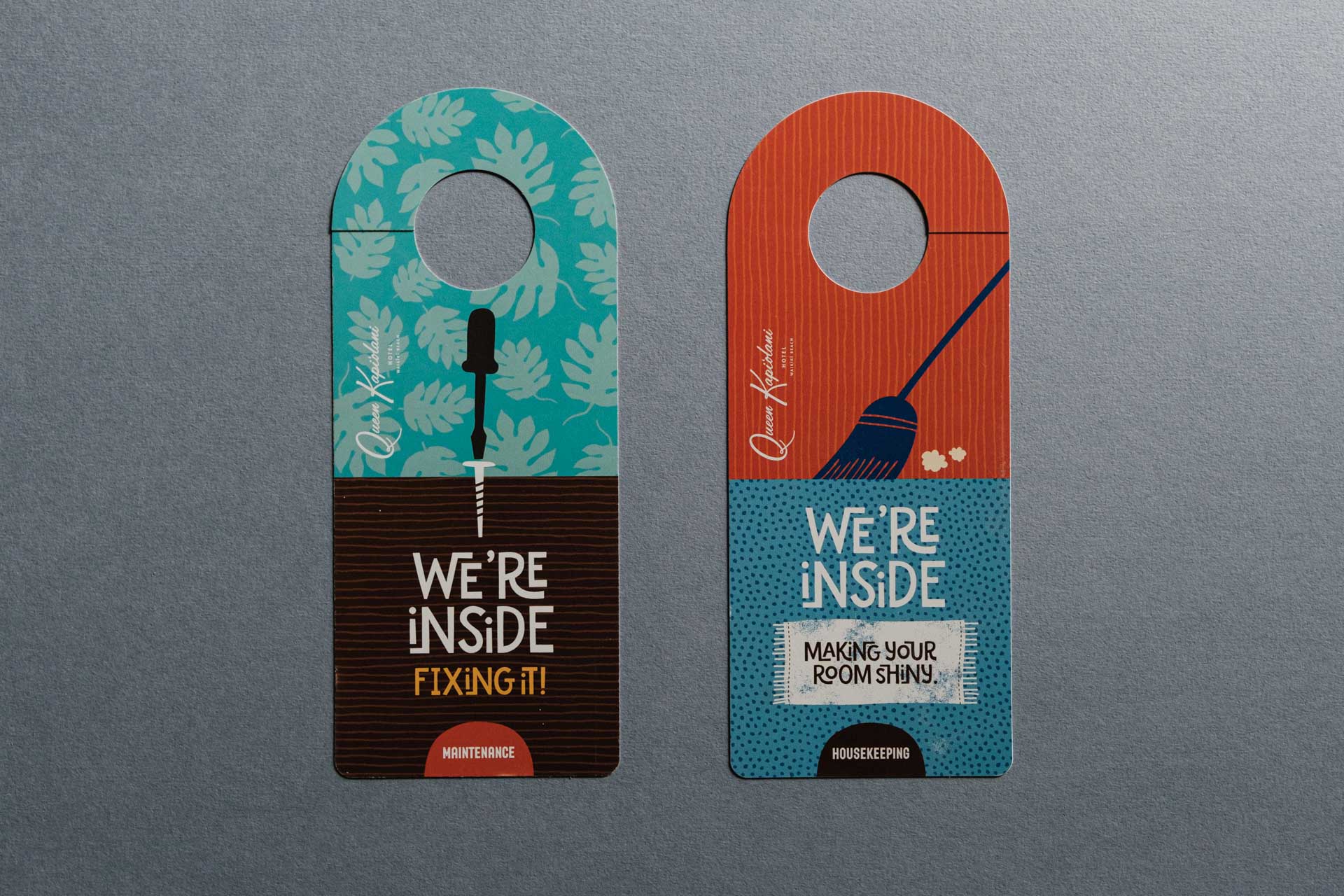 The Queen Kapi‘olani Hotel doorknob signs