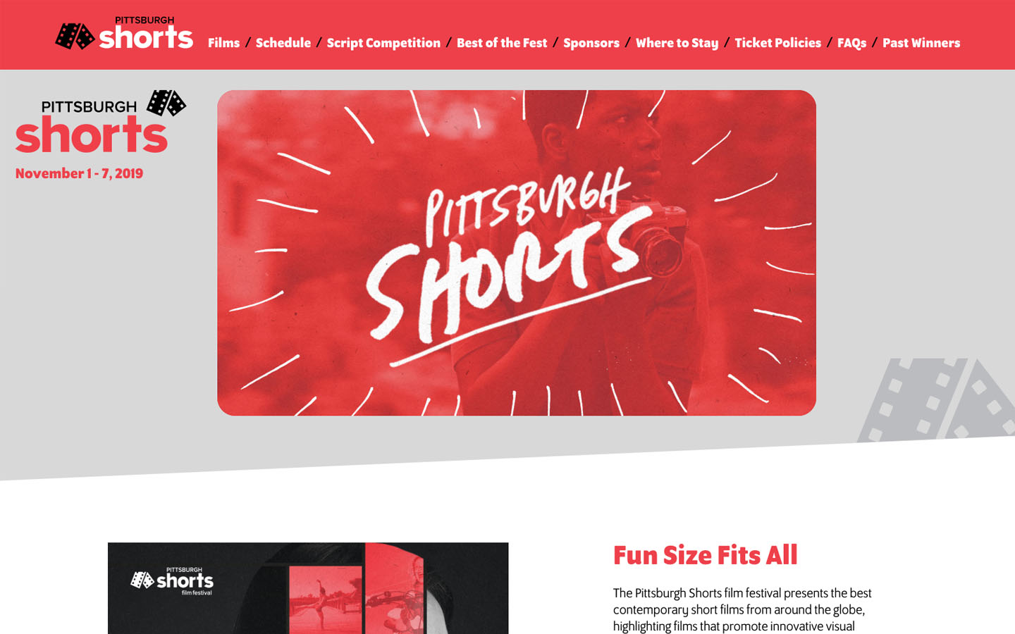 Pittsburgh Shorts Film Festival website hero graphic