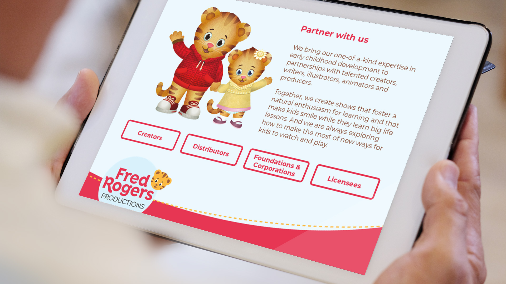 fredrogers.org Partner with Us promotion on tablet