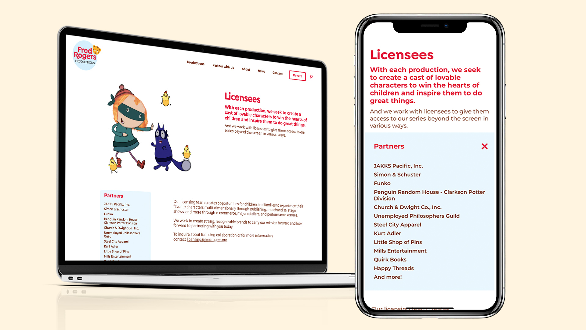 fredrogers.org Licensees page on two devices