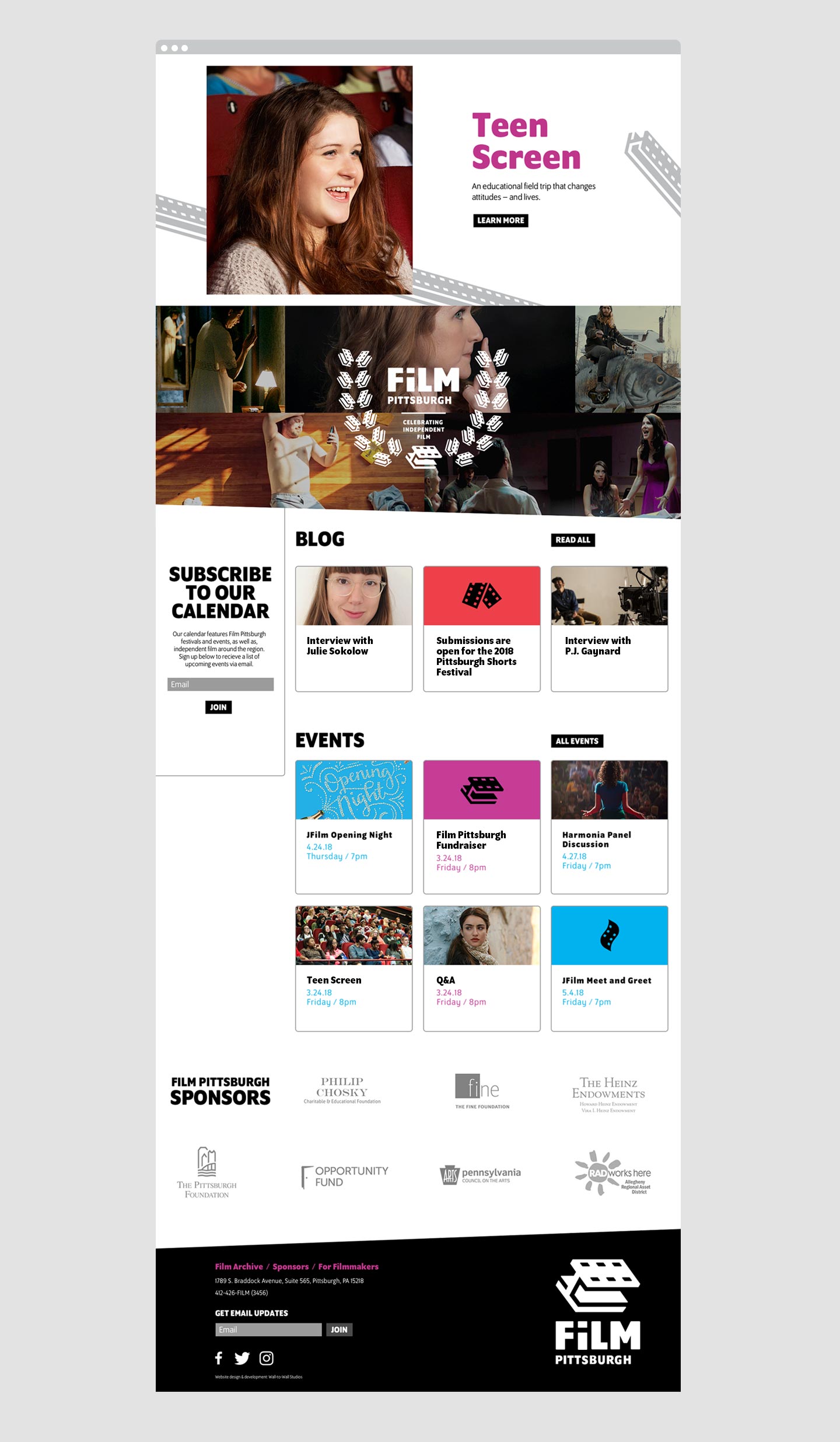Film Pittsburgh website home page detail view