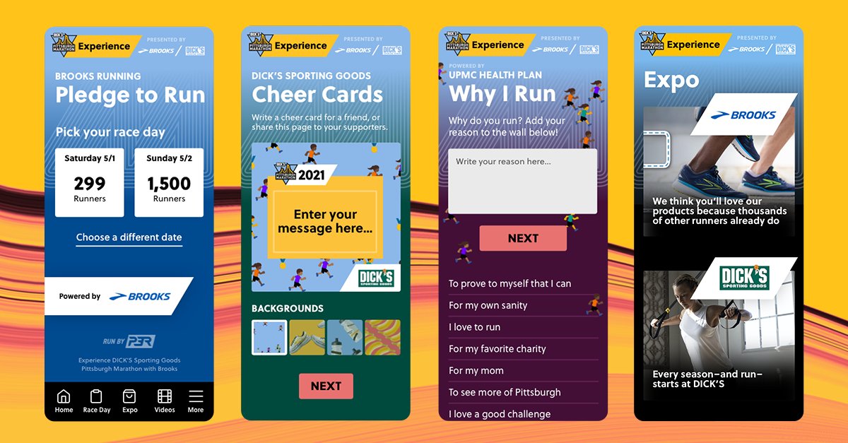 DICK'S Sporting Goods Pittsburgh Marathon Digital Experience mobile screens