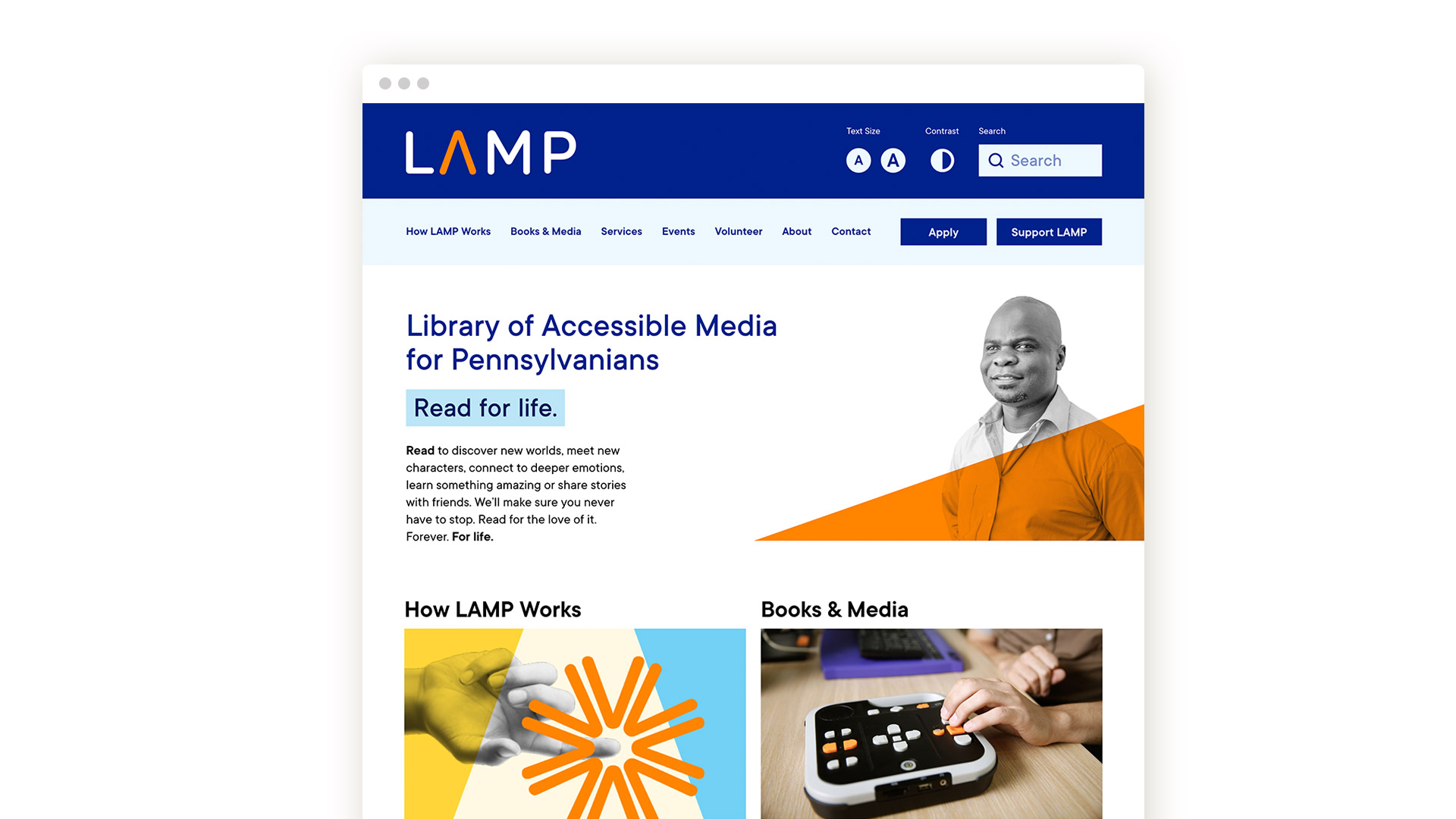 Library of Accessible Media for Pennsylvanians (LAMP) website home page