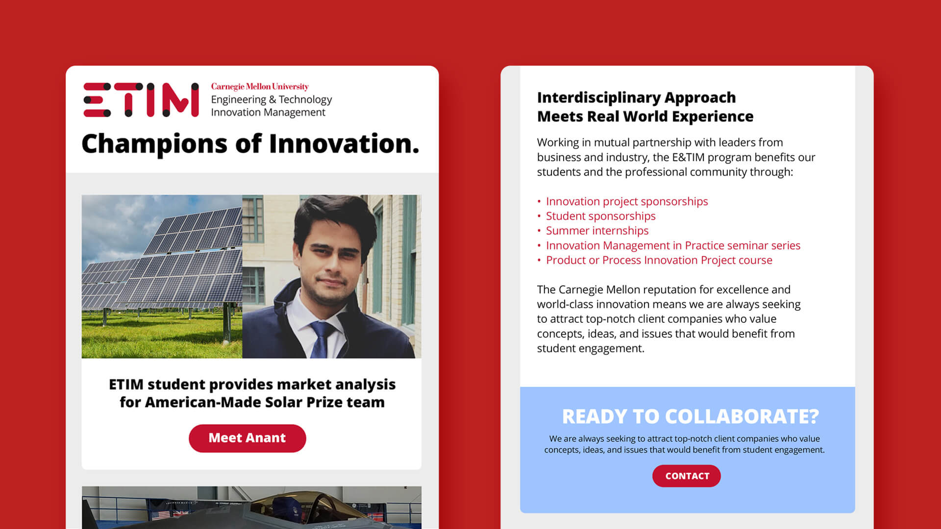 Carnegie Mellon Engineering & Technology Innovation Management digital campaign email
