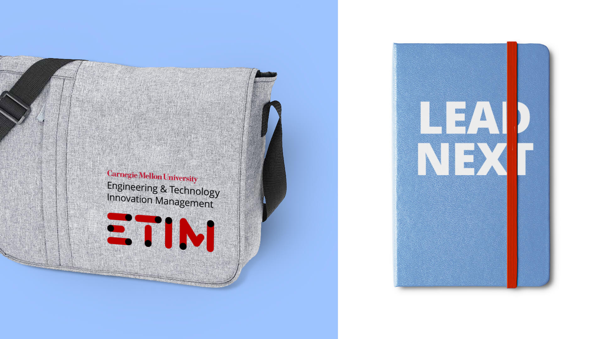 Carnegie Mellon Engineering & Technology Innovation Management merch bag and notebook