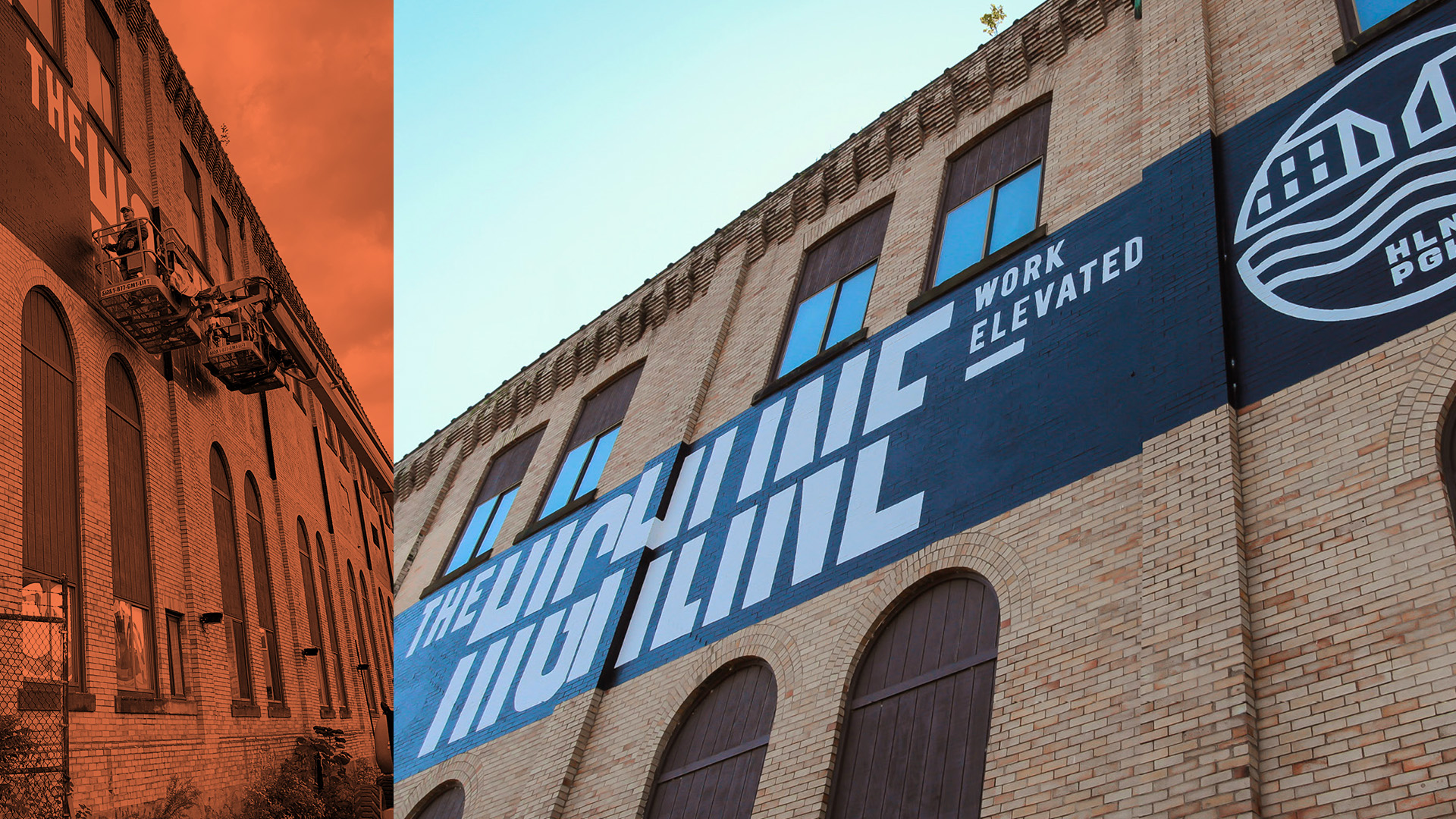 The Highline mural signage as viewed from the River