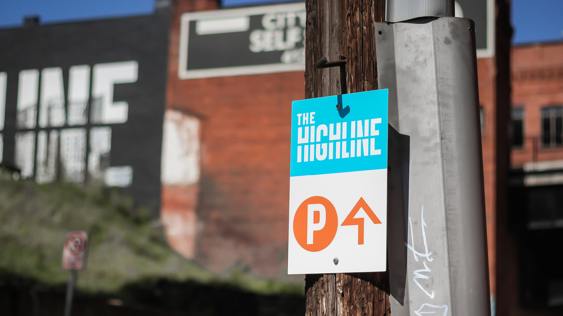 The Highline exterior signage for parking