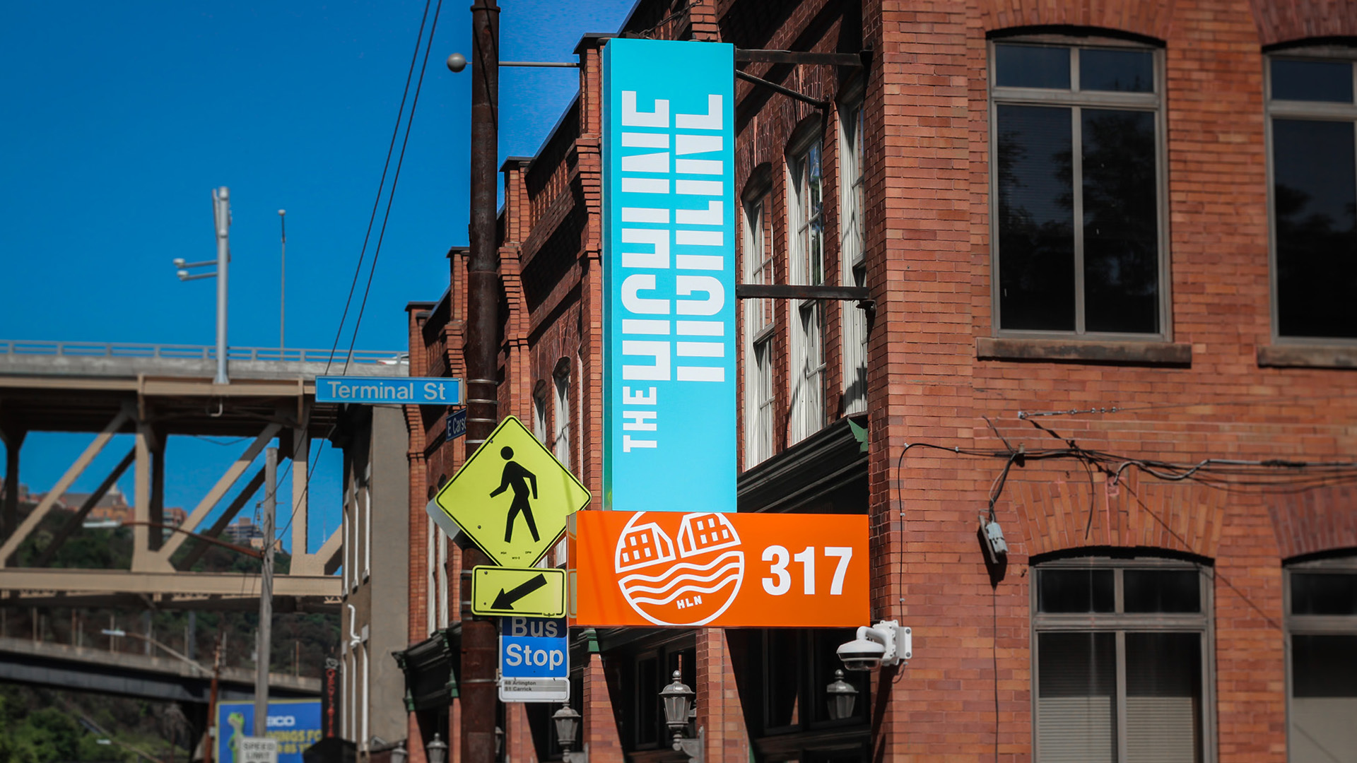 The Highline building signage on Carson St.