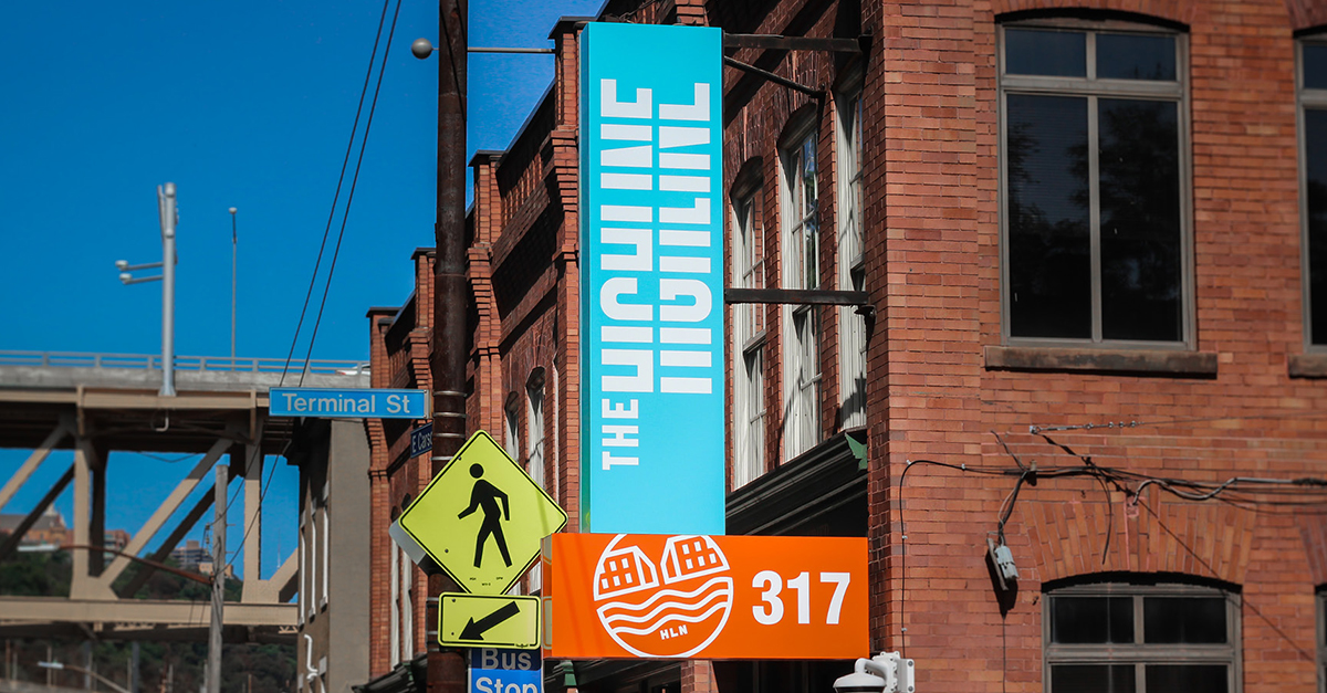 The Highline, exterior signage on East Carson street