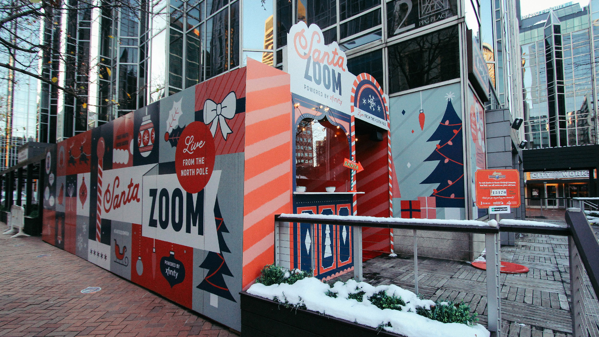 The Santa Zoom experience, full of holiday themed illustrations.