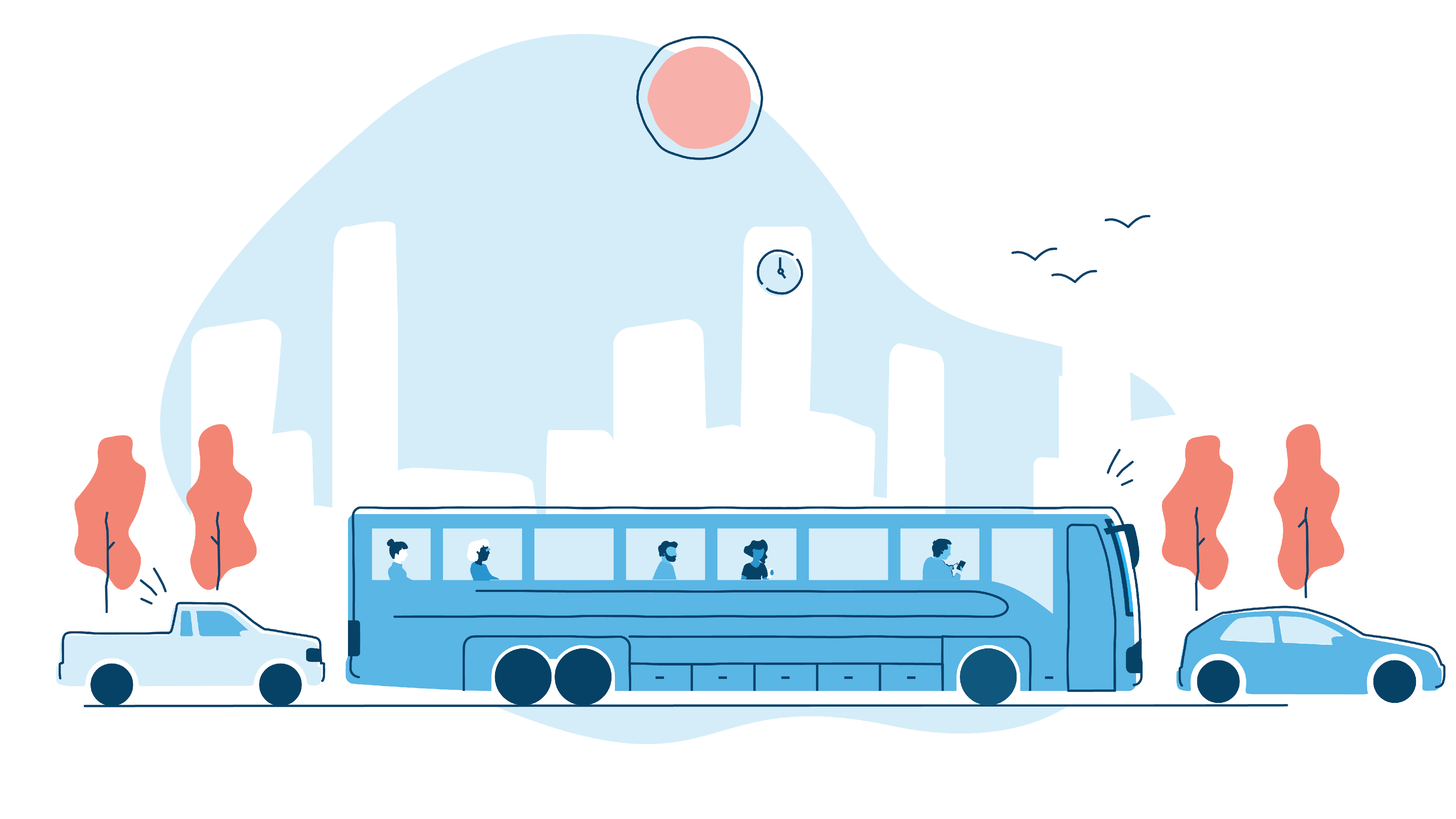 Highmark Health Health Plan app, custom illustration from video of bus