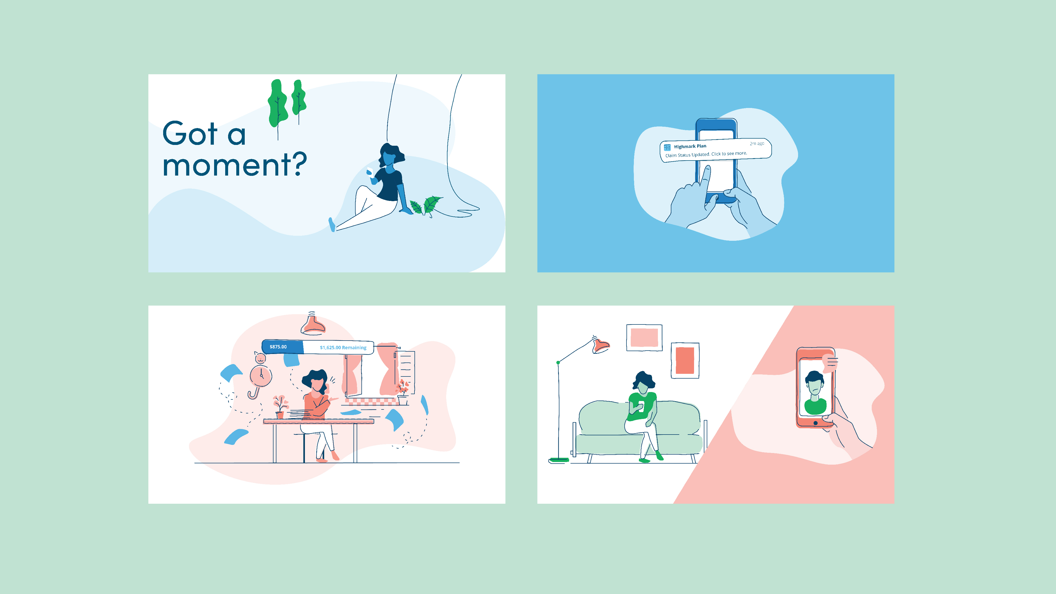 Highmark Health Health Plan app, slides from the storyboard