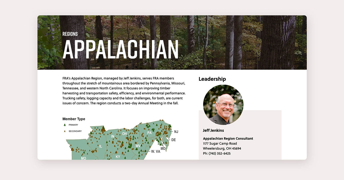 Landing page for the Appalachian Region section of the site.