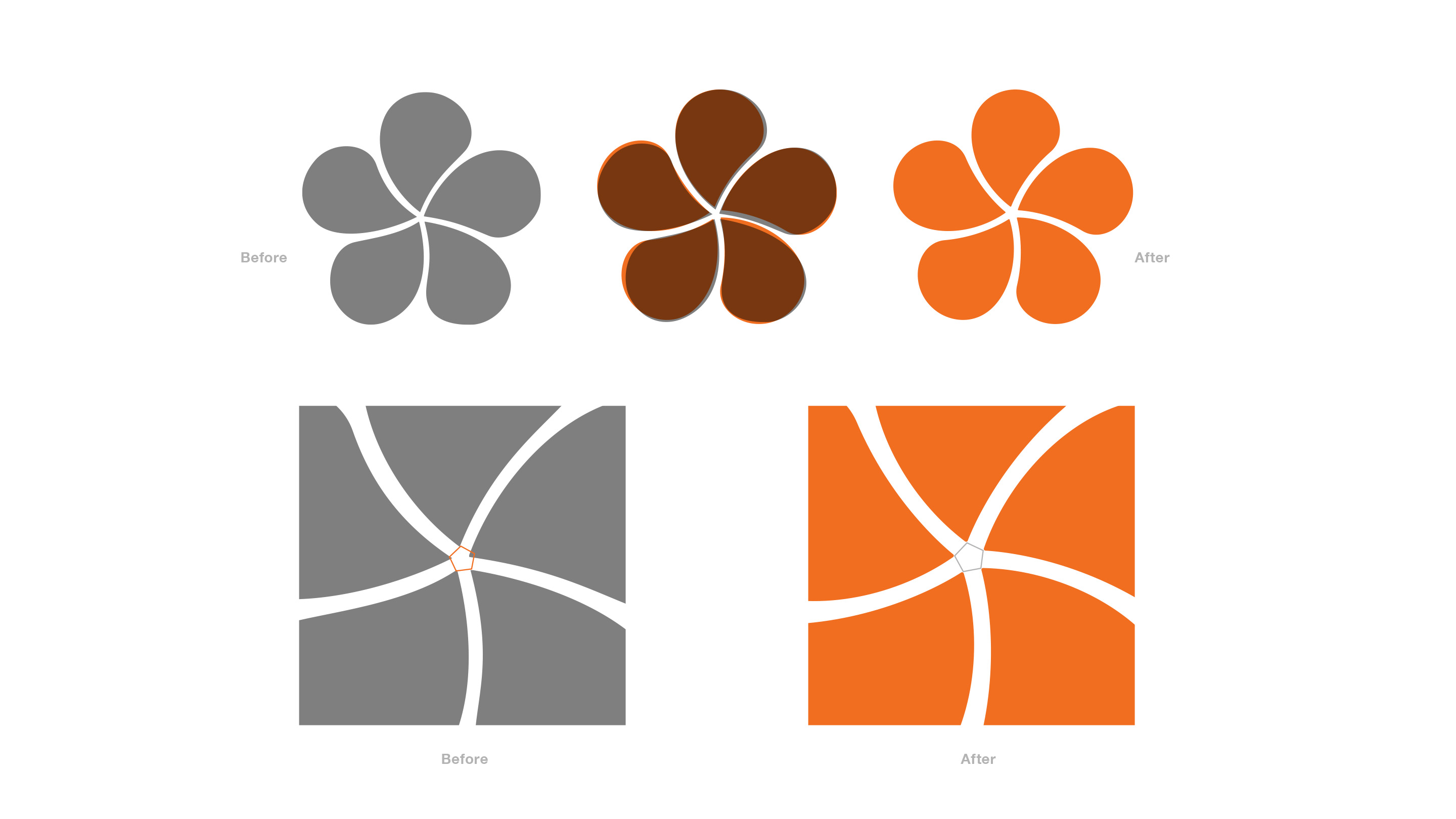 Curves in the petals were smoothed and the distance between them evened out.