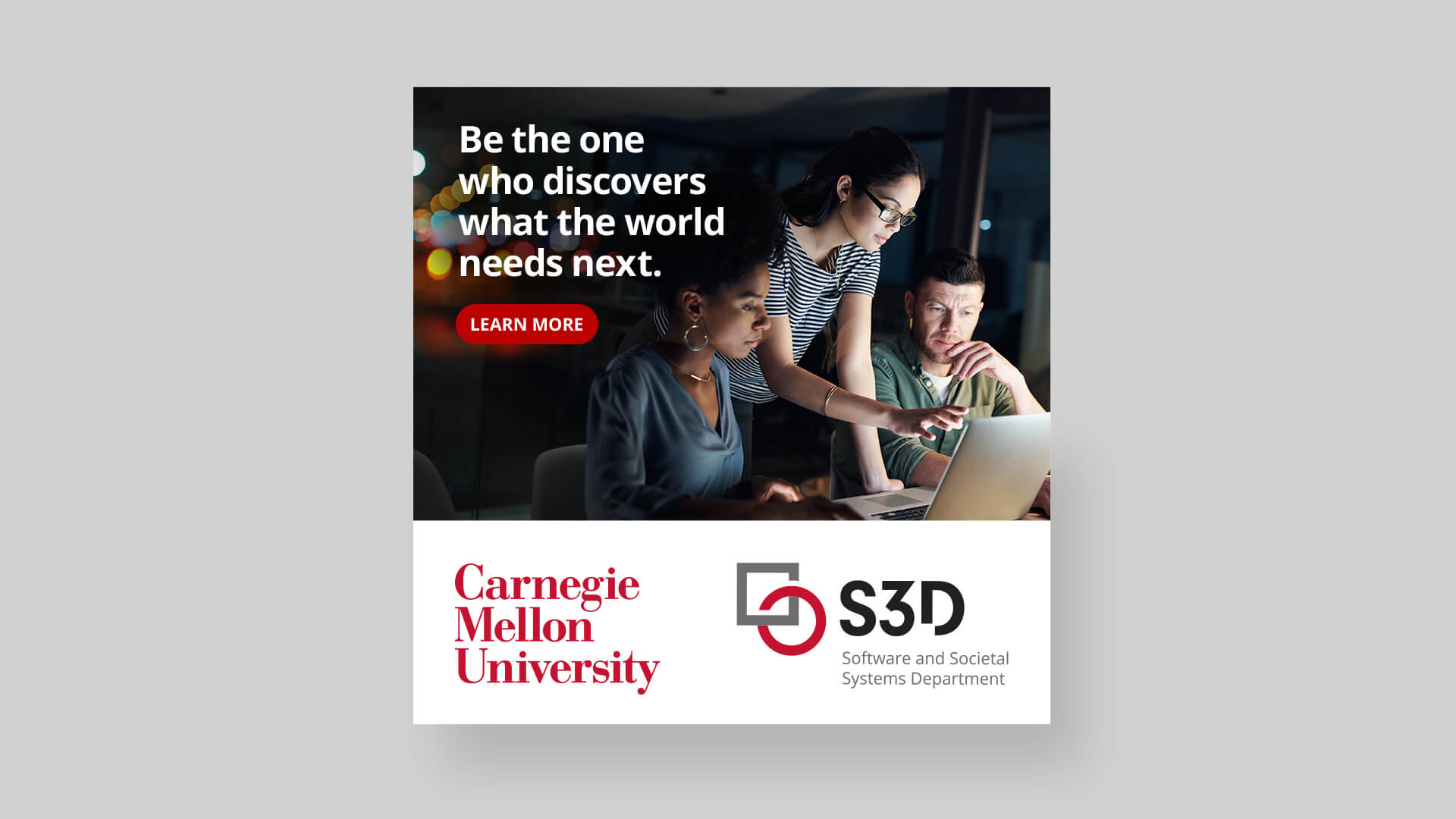 CMU Software and Societal Systems Department (S3D) digital ad