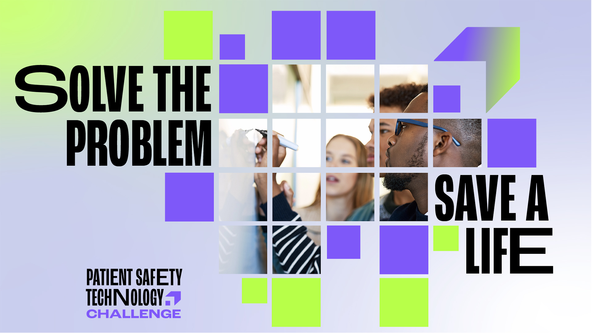 JHF Patient Safety Technology Challenge layout with branded photo squares