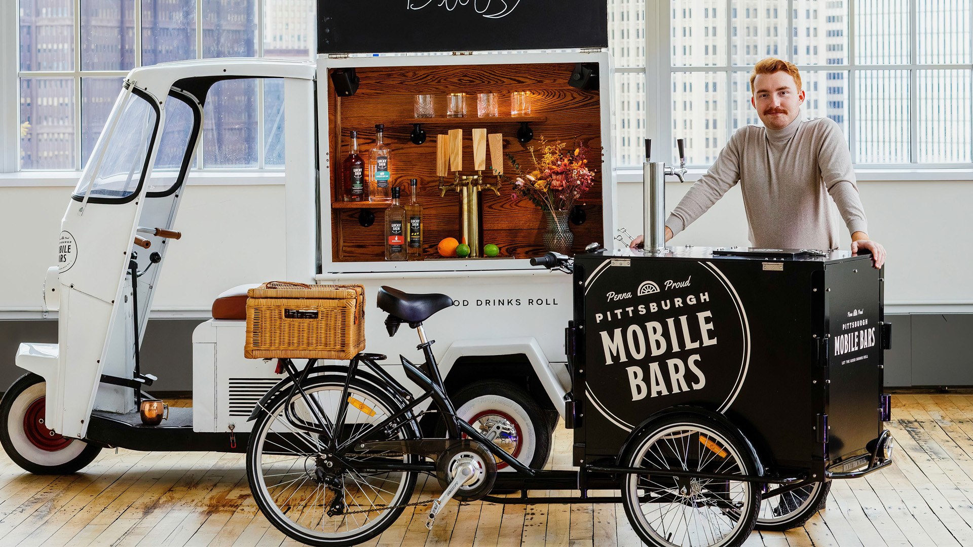 Pittsburgh Mobile Bars vehicle: cushman and bike