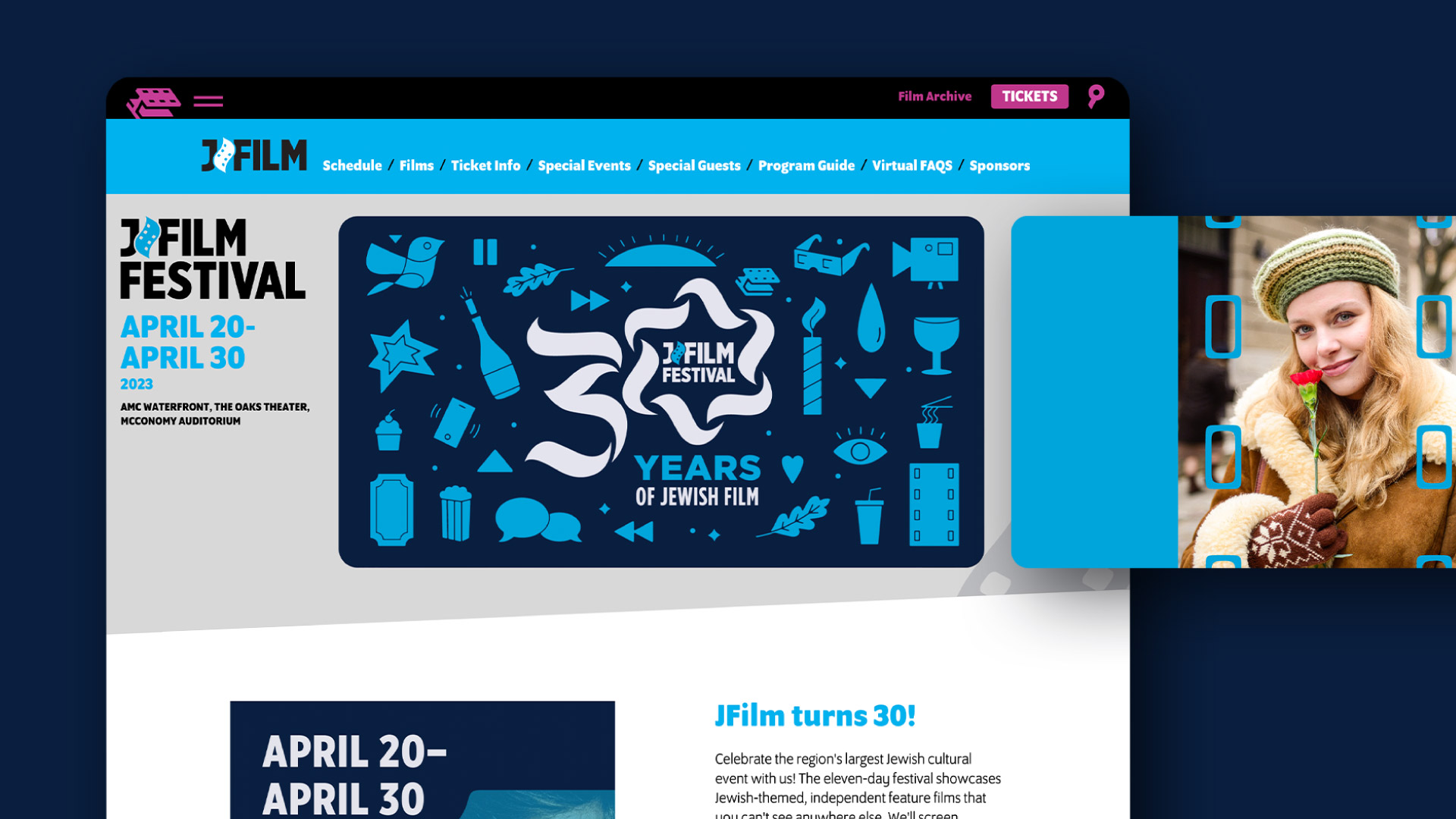Implementation of the 2023 JFilm branding on the Film Pittsburgh website