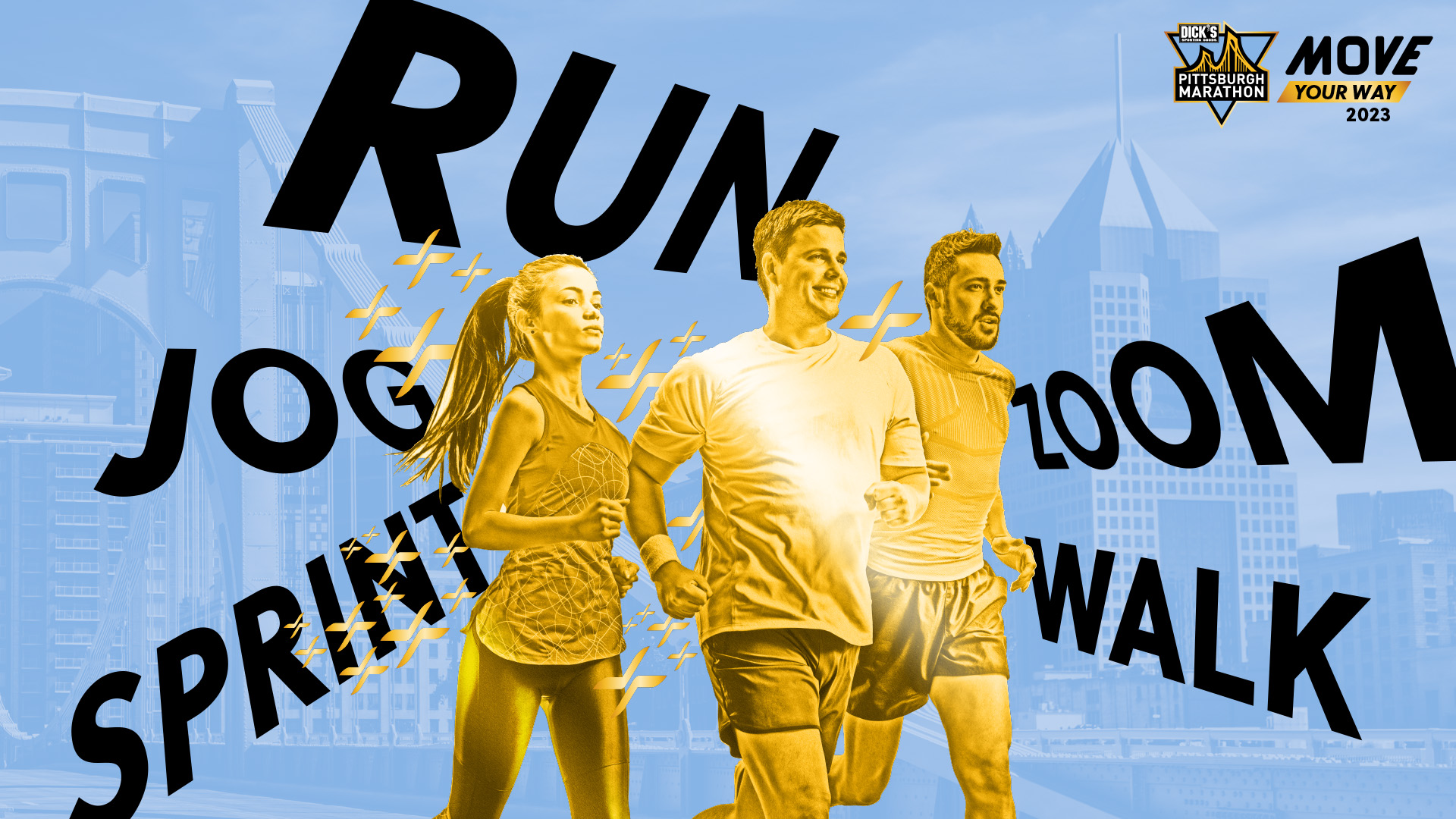2023 Pittsburgh Marathon branding with 3 runners