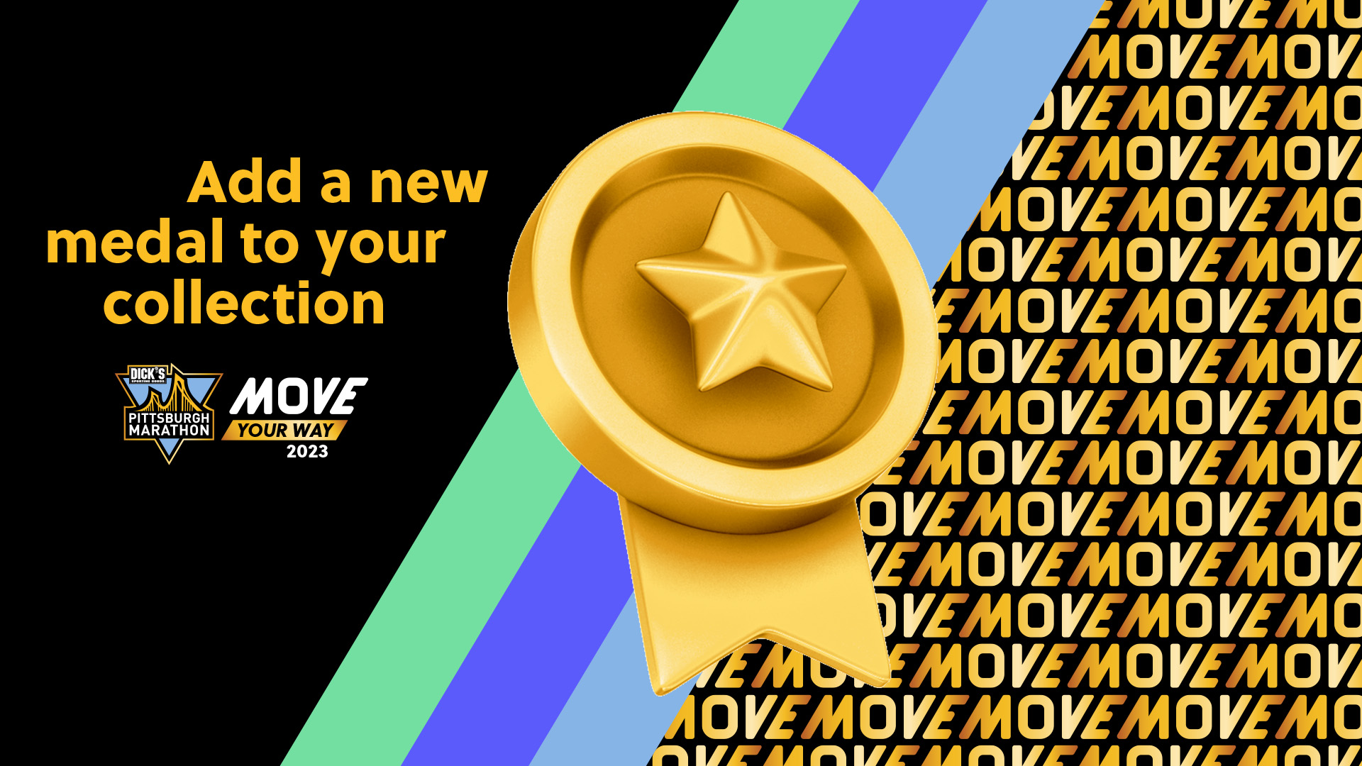 2023 Pittsburgh Marathon branding with medal and messaging