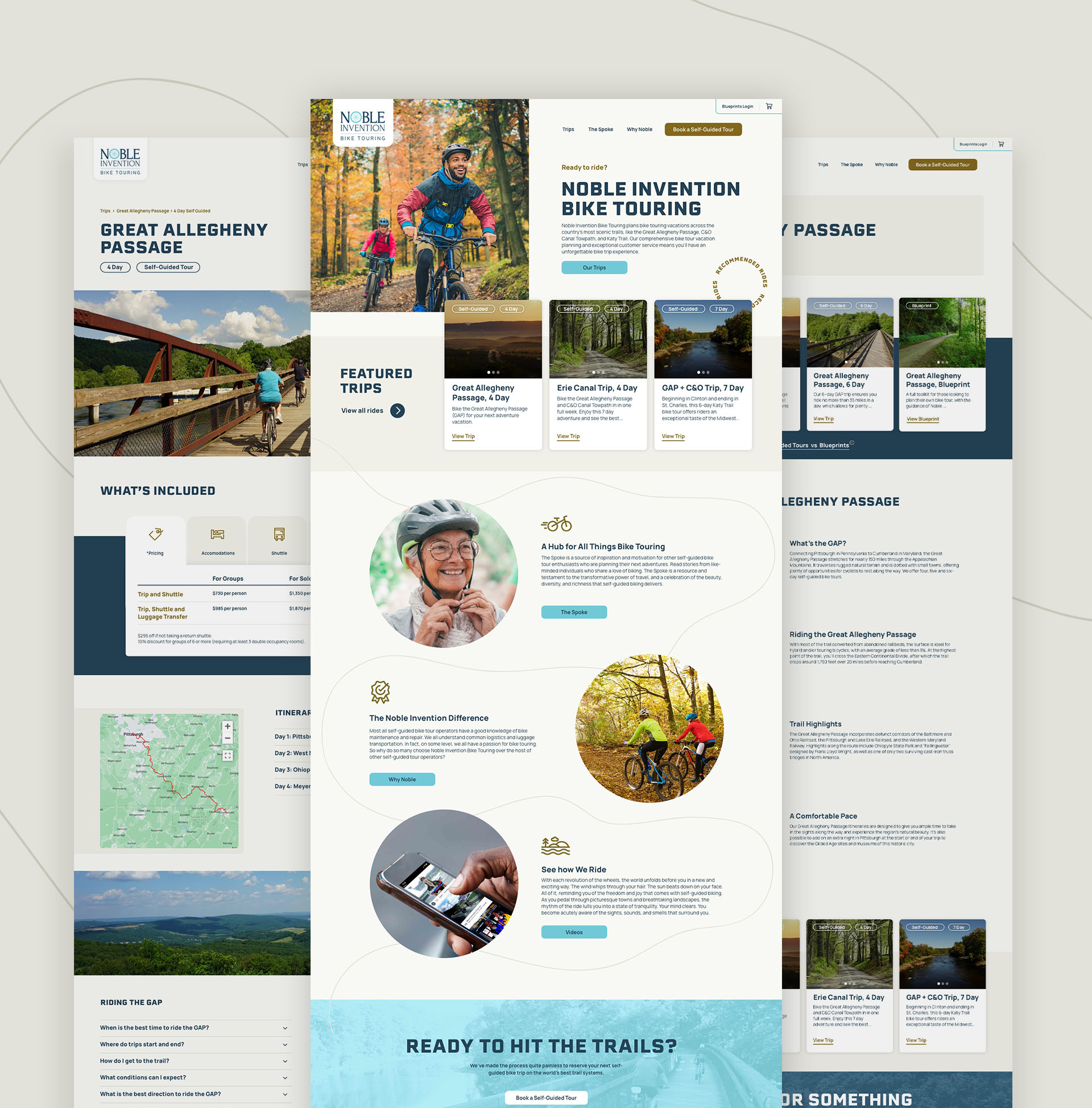Noble Invention Bike Touring website screen grabs