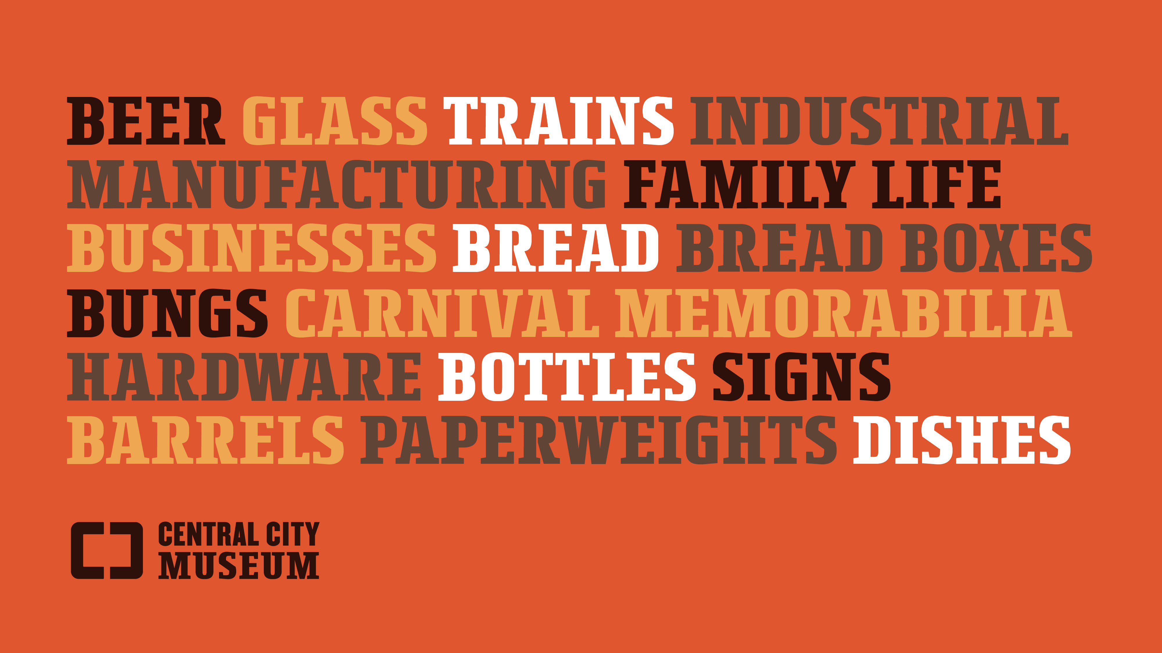 Branded marketing collateral with just some of the artifacts found at the Museum.