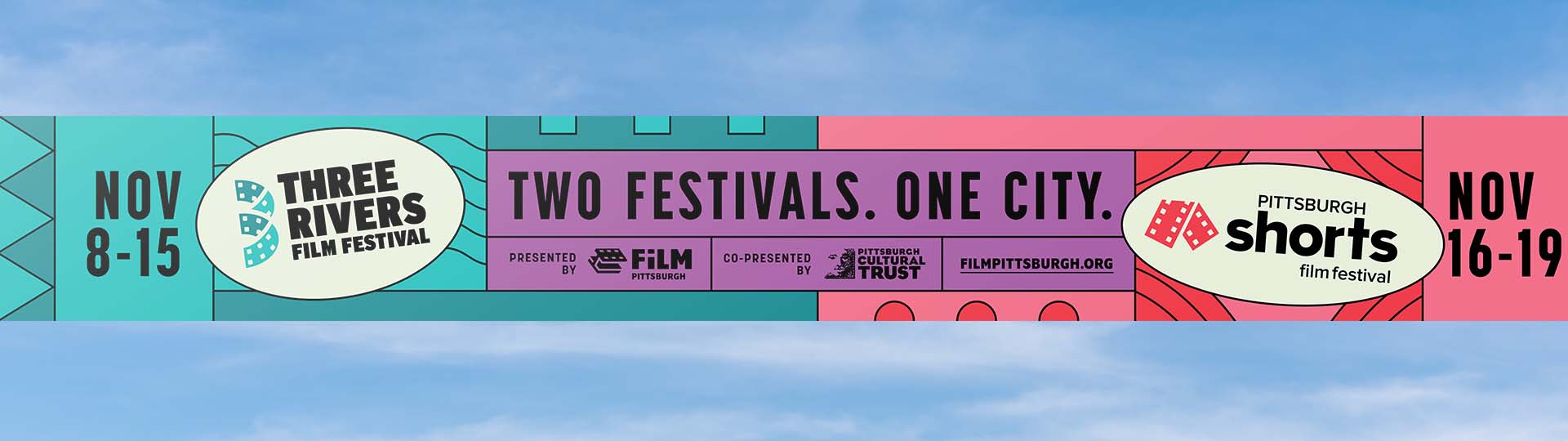 Three Rivers Film Festival and Pittsburgh Shorts banner across butler st