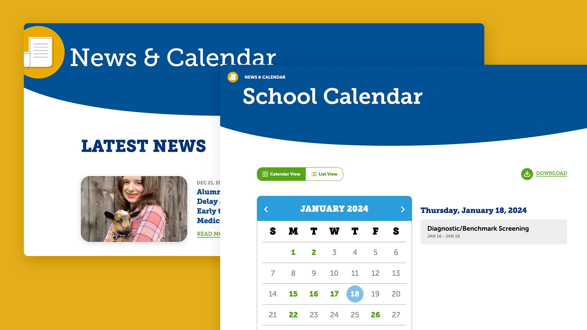 PA Cyber website calendar
