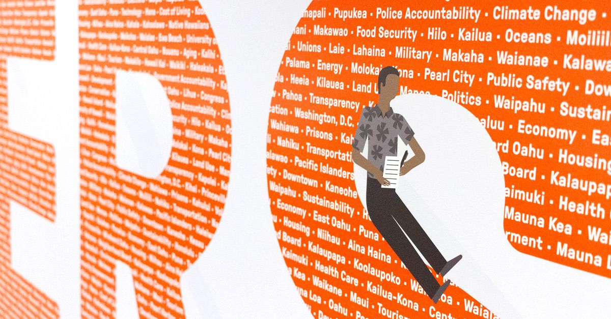 Detail view of Honolulu Civil Beat wall graphics