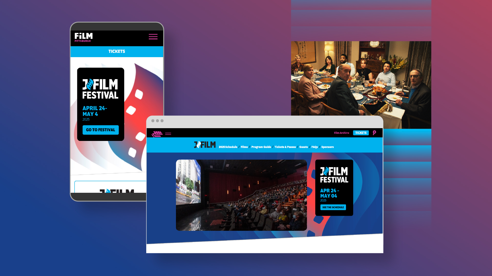 JFilm Festival branding applied to web/digital components.