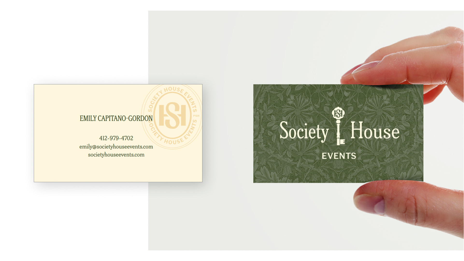 The Society House Events business card, which includes the seal.