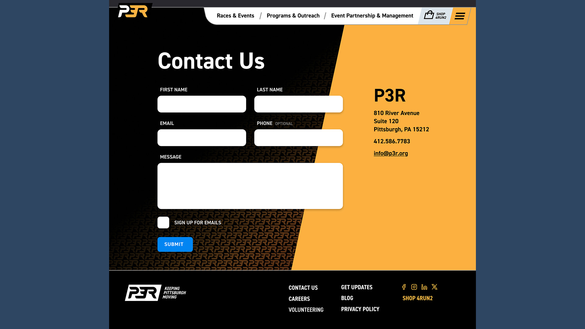 Nicely designed contact form delivers consistent branded experience.
