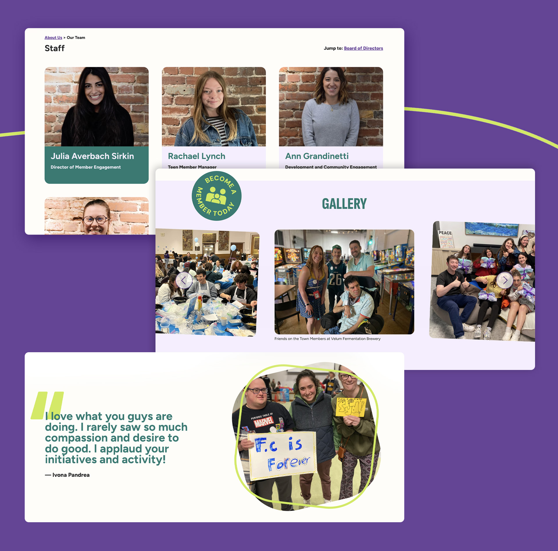 Several sample components from the new Friendship Circle website.