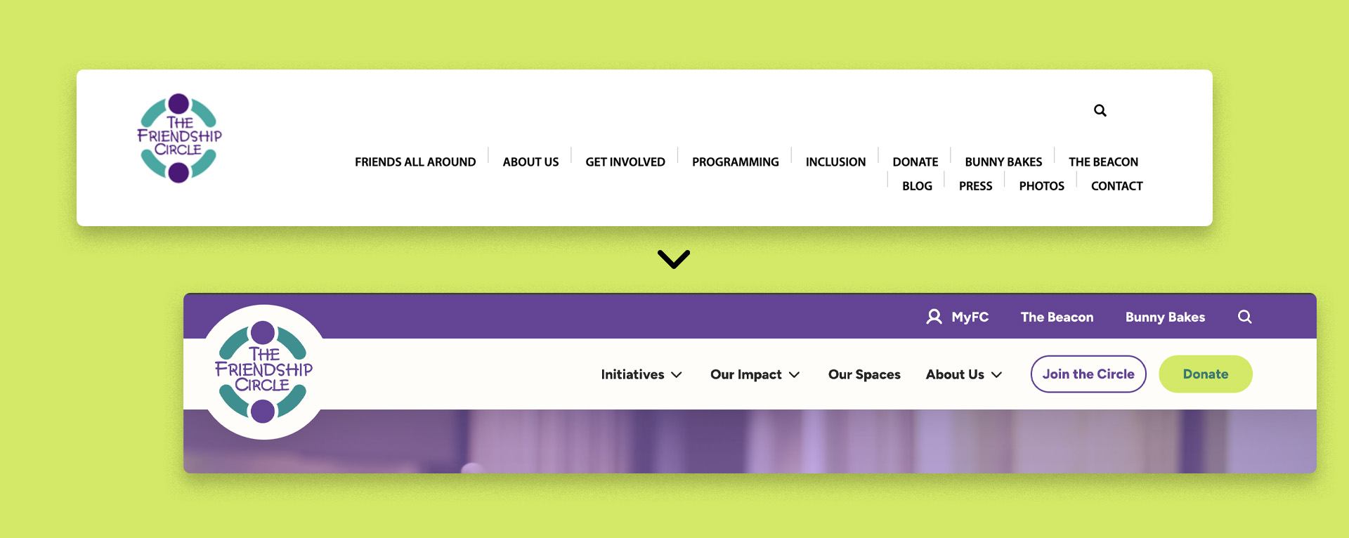 before and after view of the Friendship Circle of Pittsburgh website navigation
