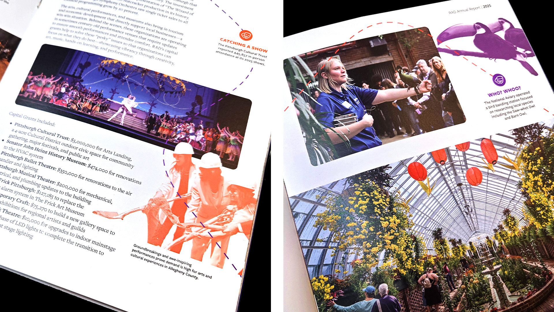 Inside spreads of the 2025 RAD Annual Report that focus on the past year's capital grants.
